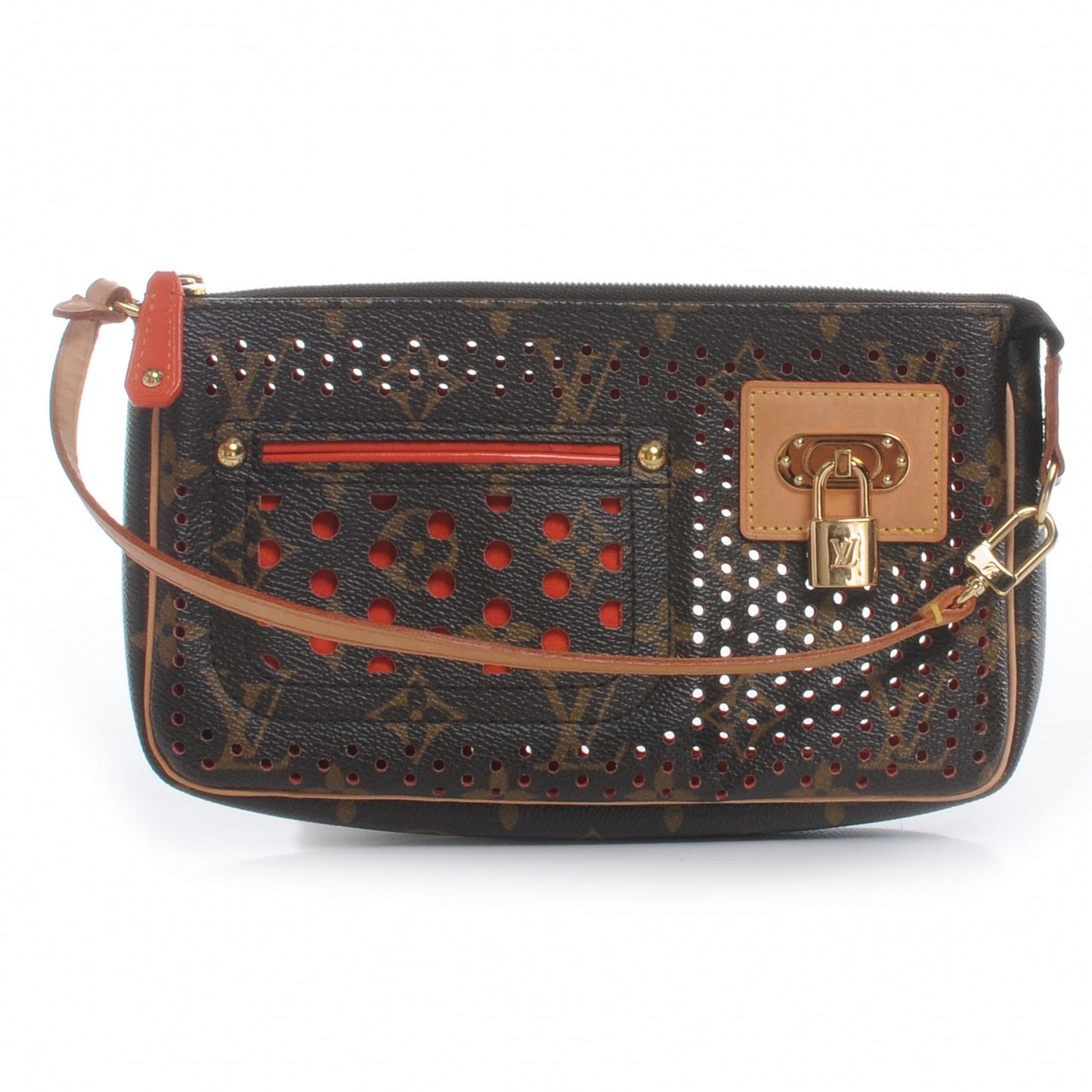 Monogram Perforated Pochette Accessories Bag Orange