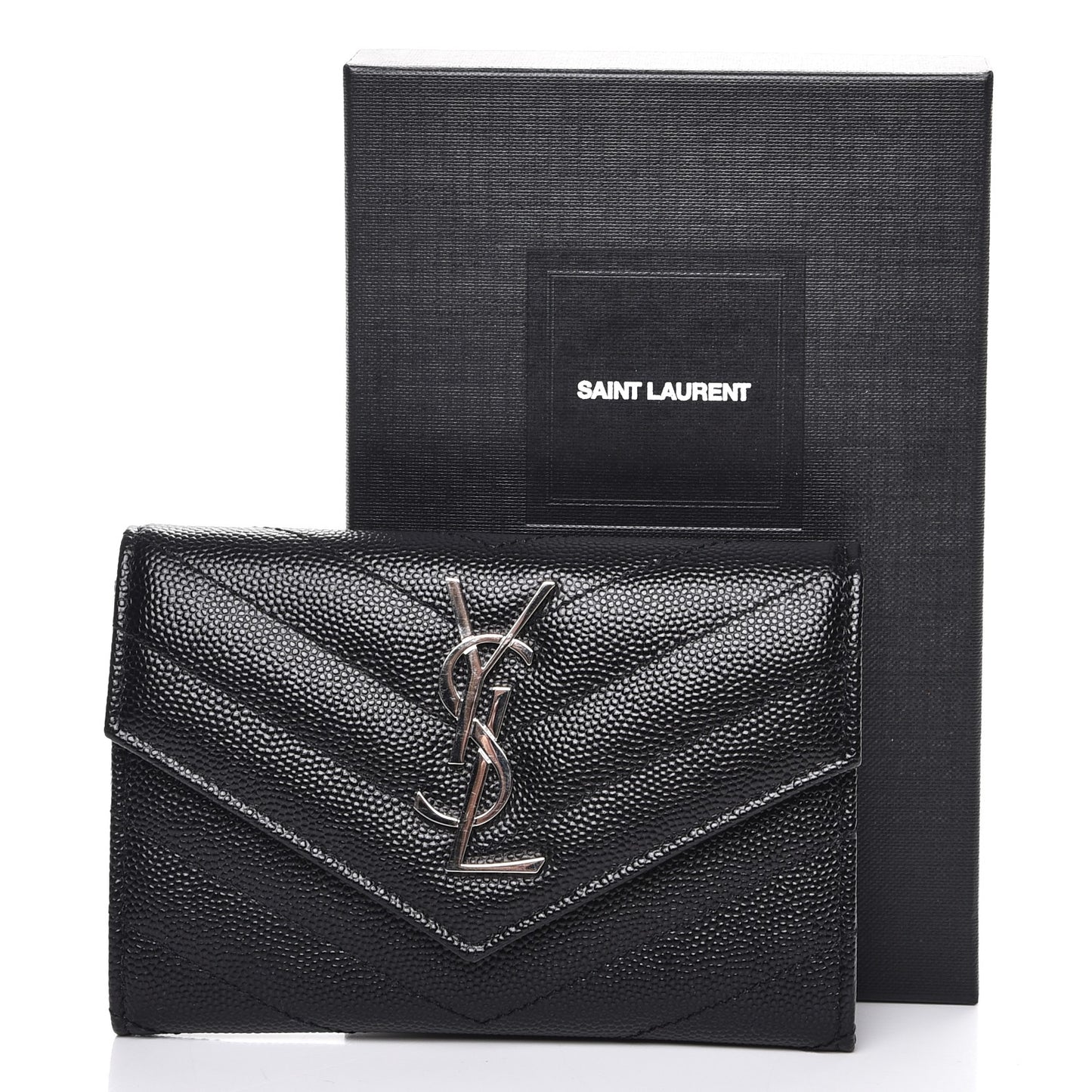 Grain De Poudre Matelasse Chevron Small Monogram Envelope Wallet Black