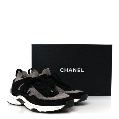 Chanel Fabric Suede Calfskin CC Sneakers 38 Gray Black 10 of 10
