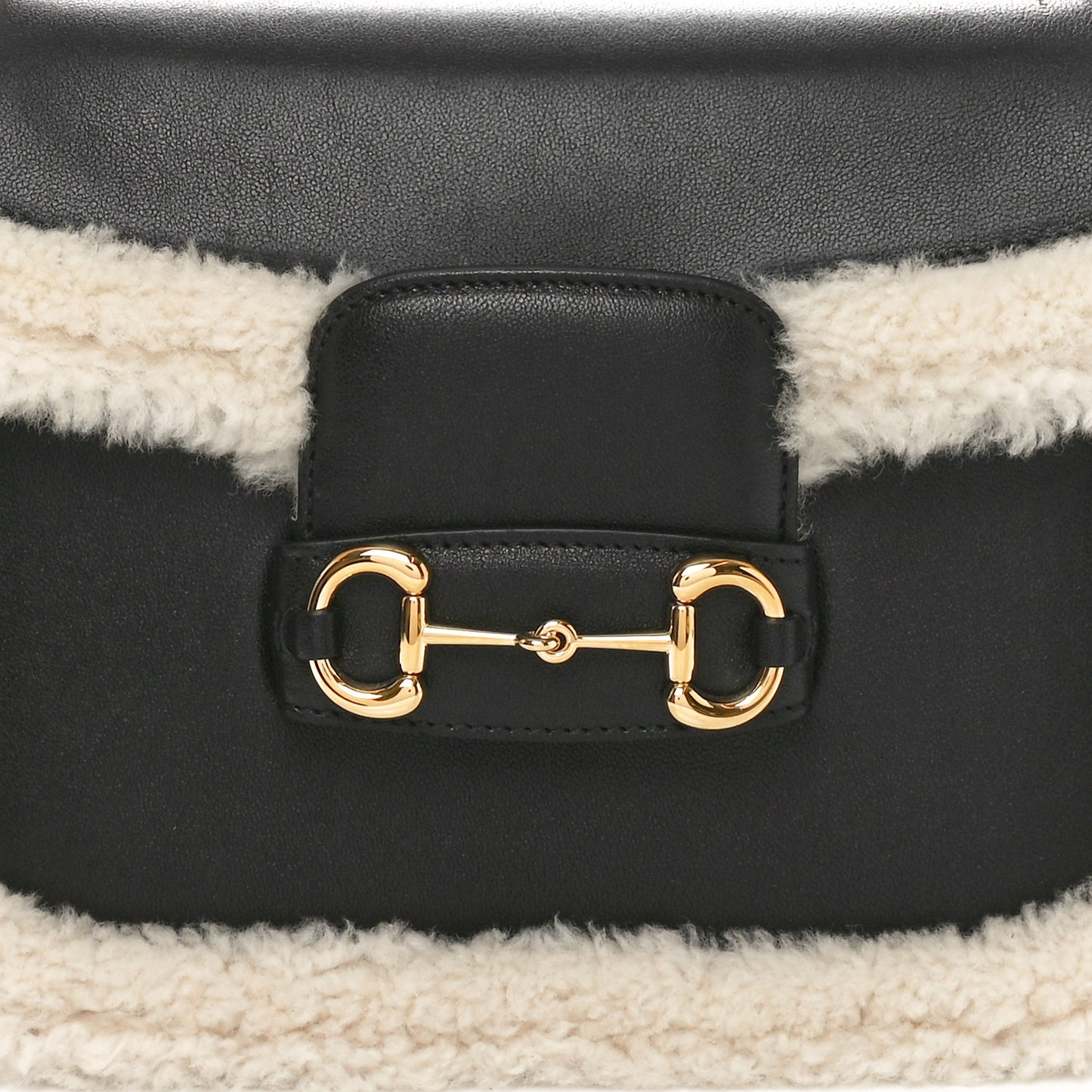 Sakai Be Green Calfskin Shearling Horsebit 1955 Shoulder Bag Black