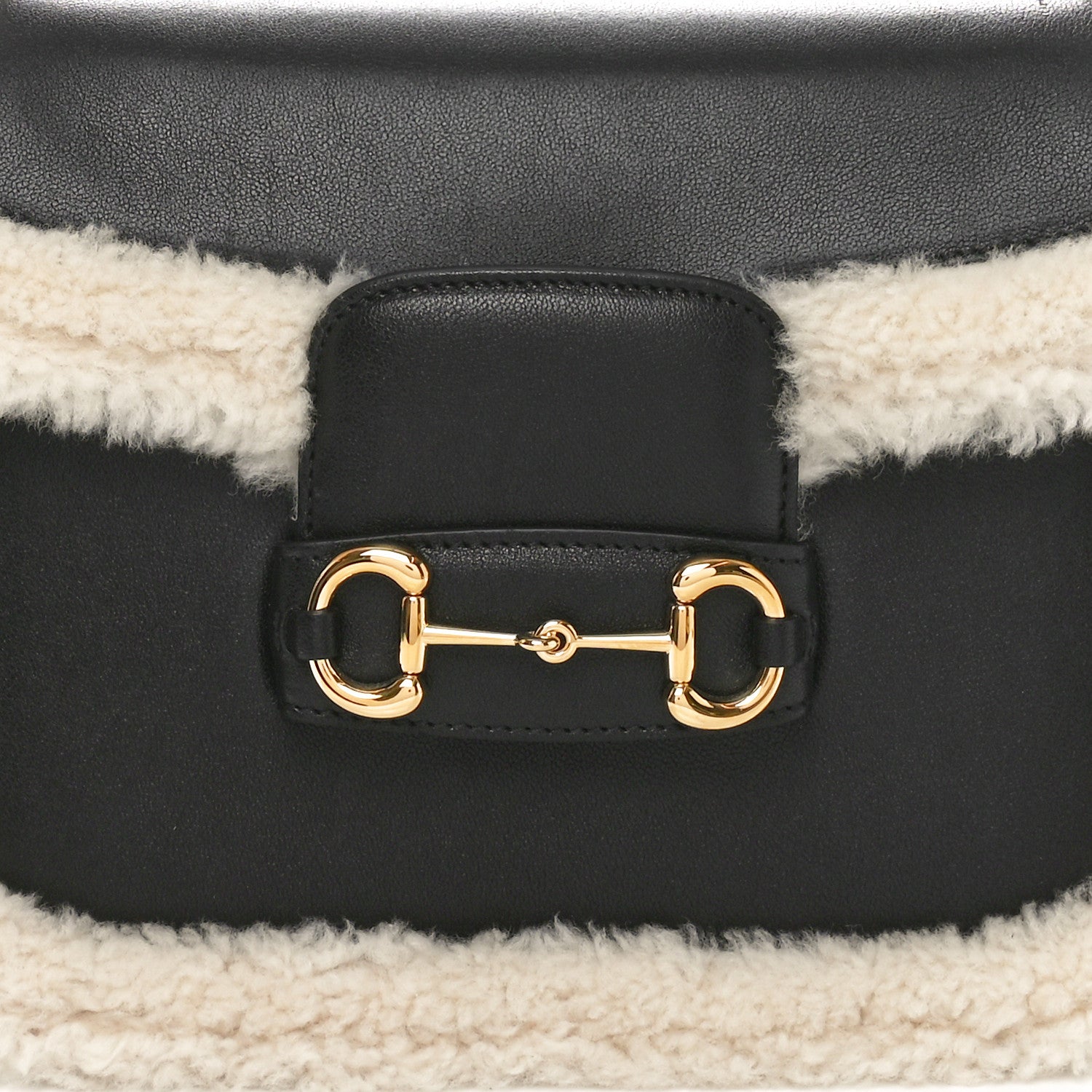 Gucci Sakai Be Green Calfskin Shearling Horsebit 1955 Shoulder Bag Black 8 of 10