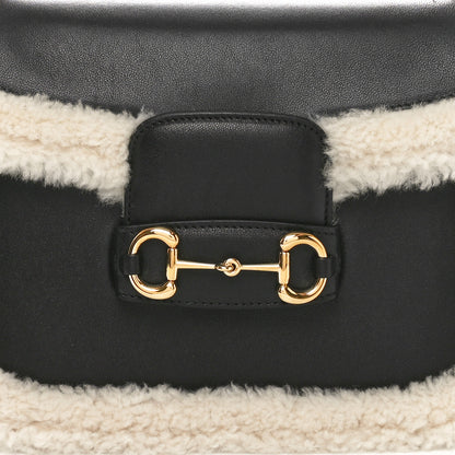 Gucci Sakai Be Green Calfskin Shearling Horsebit 1955 Shoulder Bag Black 8 of 10