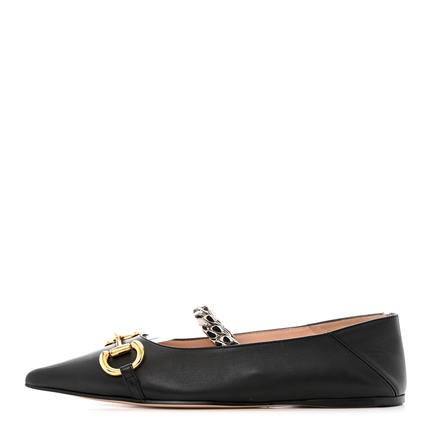 Nappa Lumiere Deva Horsebit Chain Embellished Flats 38.5 Black