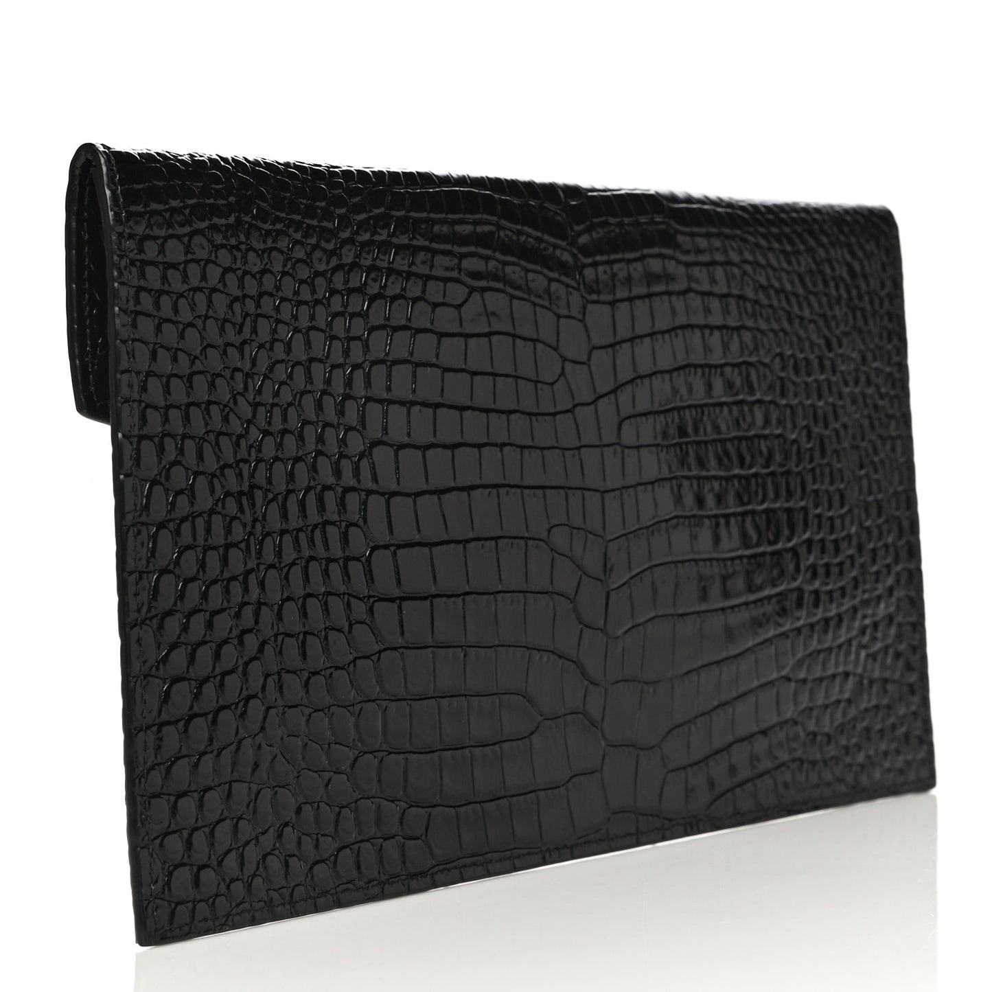 Calfskin Crocodile Embossed Uptown Monogram Clutch Black