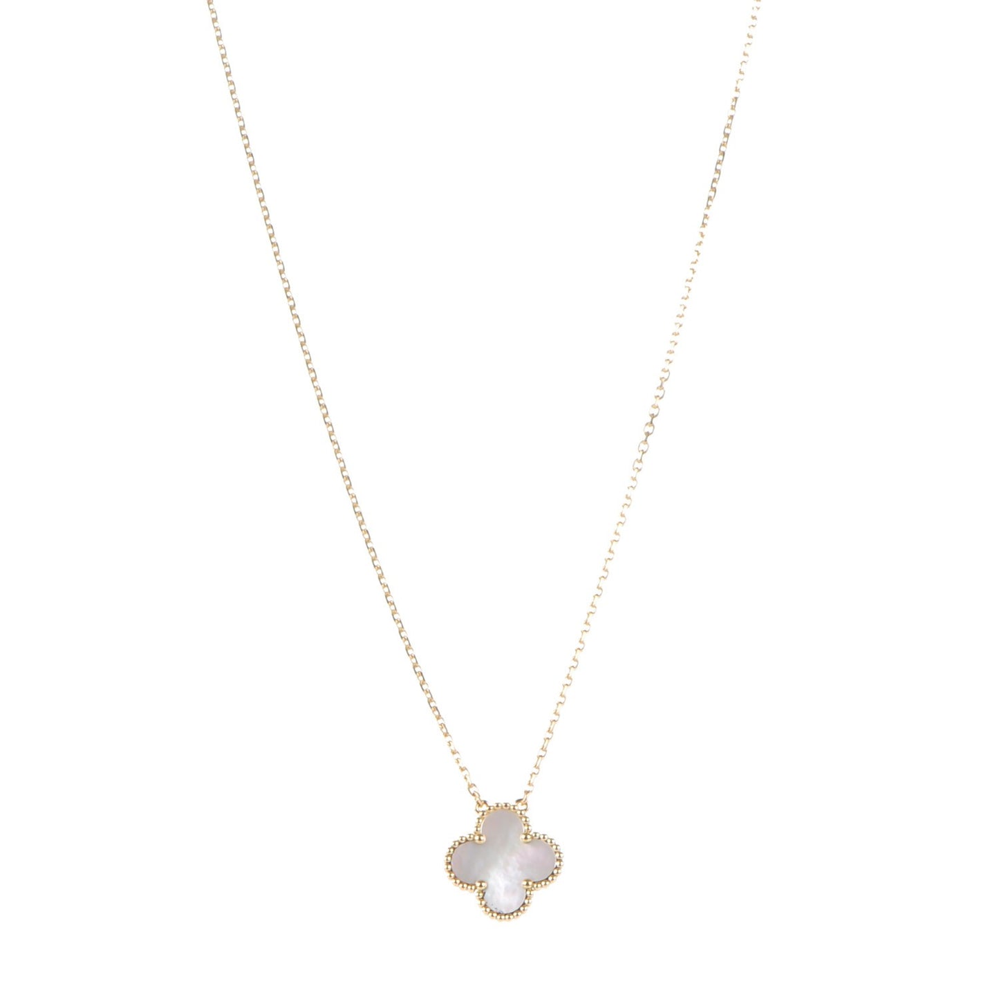 18K Yellow Gold Mother of Pearl Vintage Alhambra Pendant Necklace
