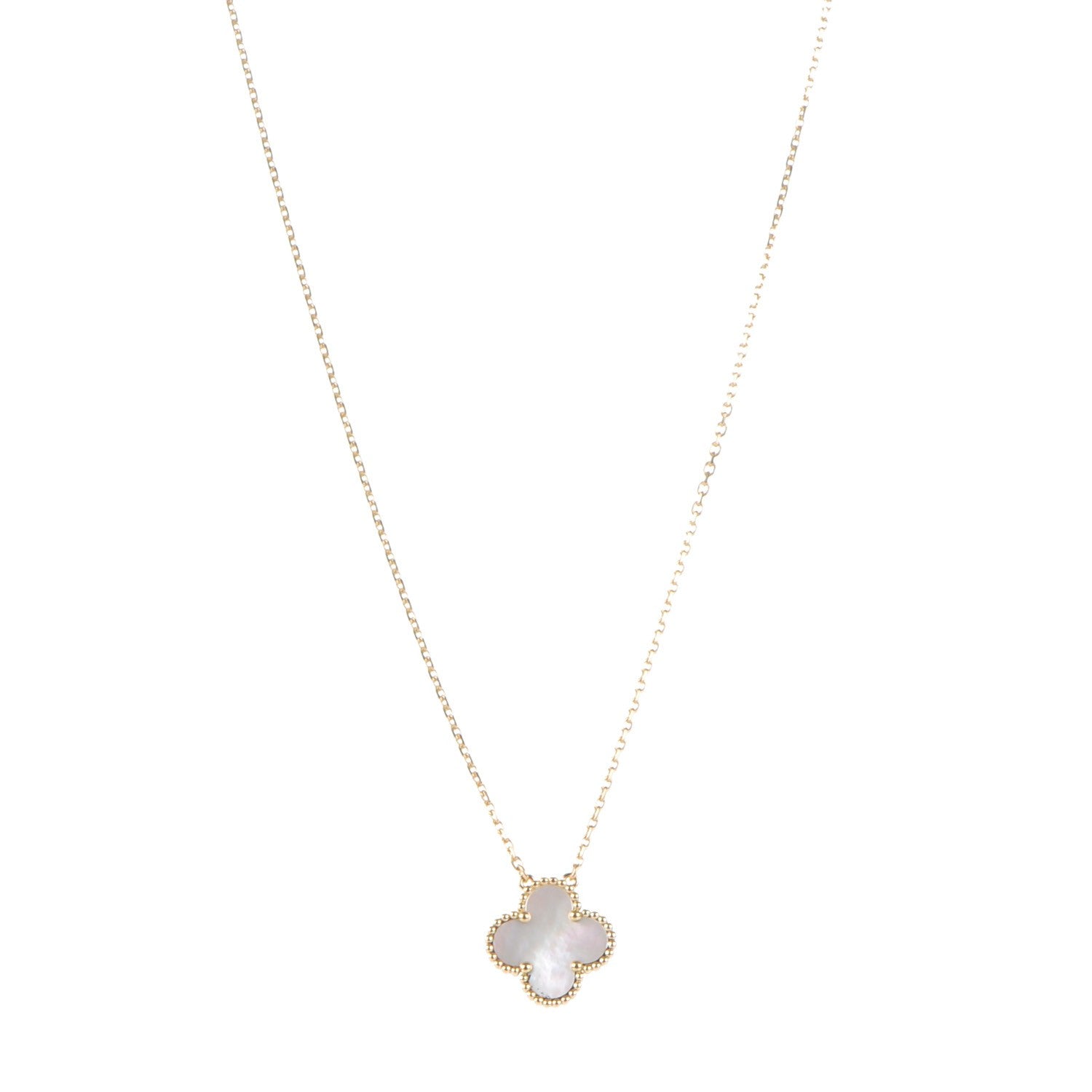 Van Cleef & Arpels 18K Yellow Gold Mother of Pearl Vintage Alhambra Pendant Necklace 1 of 4