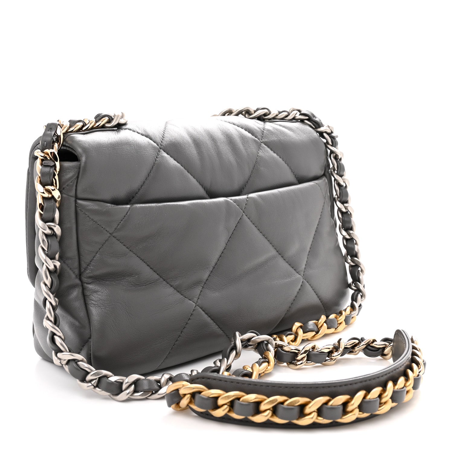 CHANEL 19 ディズヌフ チェーンパース グレー 31番台 Chanel Lambskin Quilted Medium Chanel 19 Flap Dark Grey 1886306