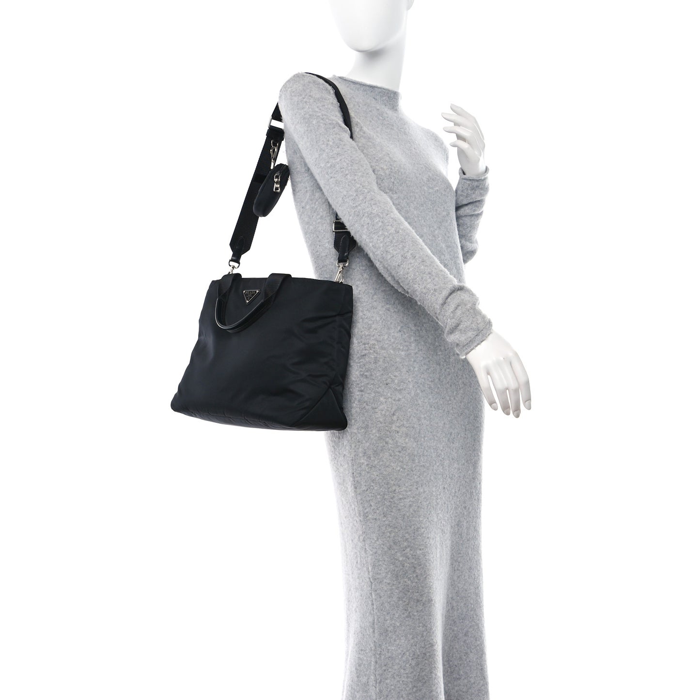 Re-Nylon Nappa Triangle Medium Double Handled Tote Black