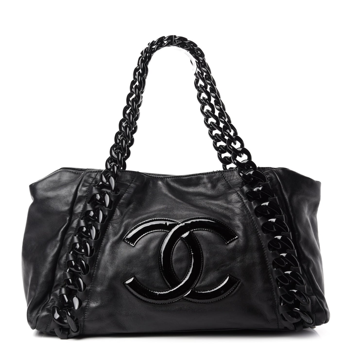 Calfskin Modern Chain Rhodoid East West Tote Black