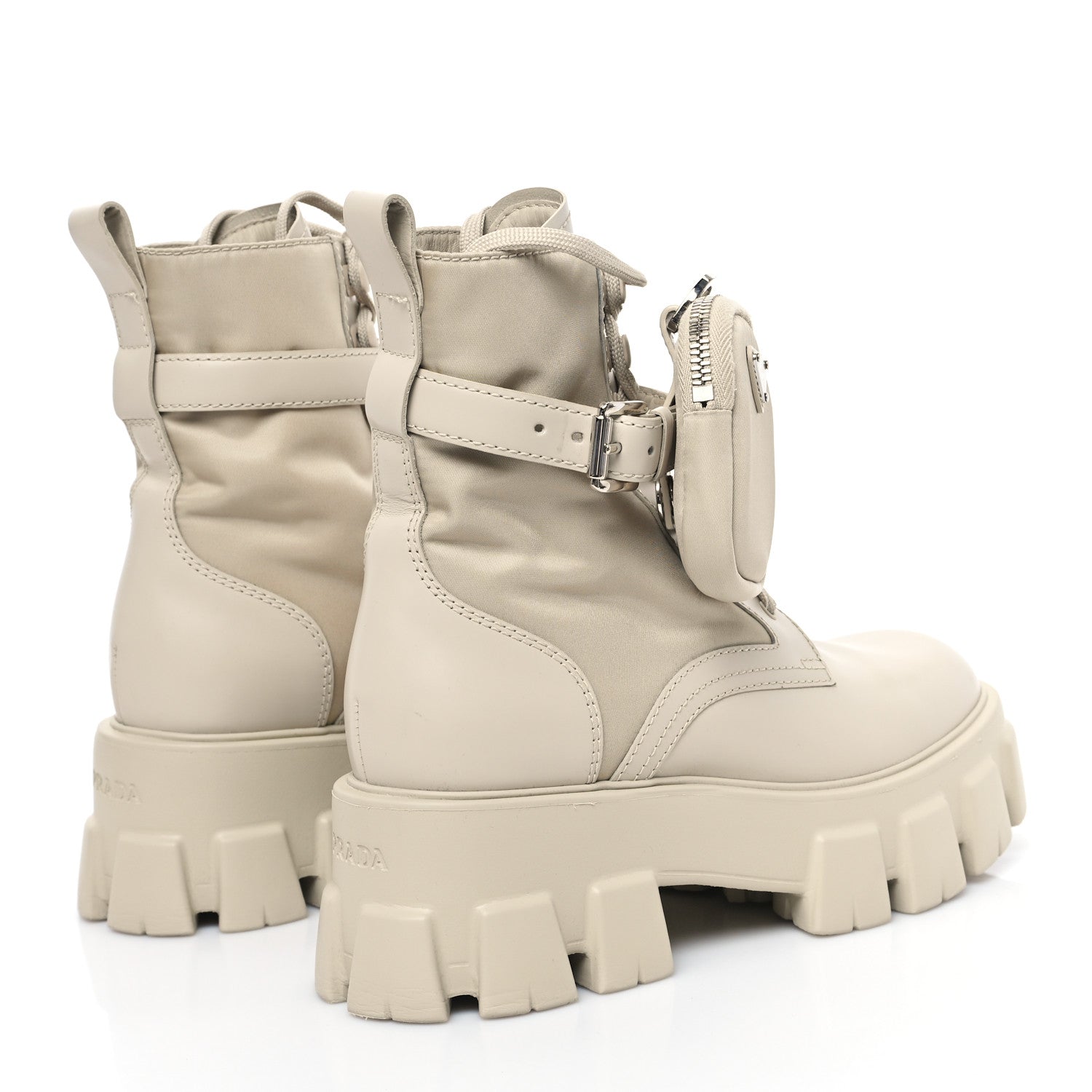 Prada Spazzolato Rois Re-Nylon Metal Triangle Logo Monolith Pouch Pocket 55mm Boots 37.5 Deserto 4 of 11