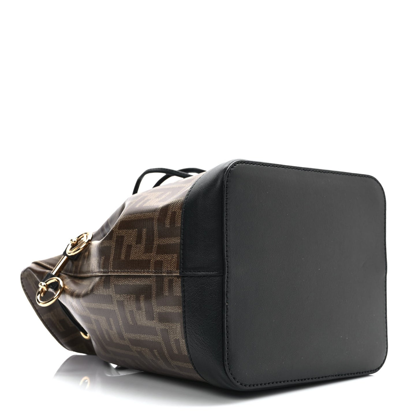 Glazed Fabric Vitello Grace F is Fendi FF 1974 Stamp Patch Grande Mon Tresor Bucket Bag Mogano Panna Black