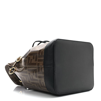 Fendi Glazed Fabric Vitello Grace F is Fendi FF 1974 Stamp Patch Grande Mon Tresor Bucket Bag Mogano Panna Black 4 of 9
