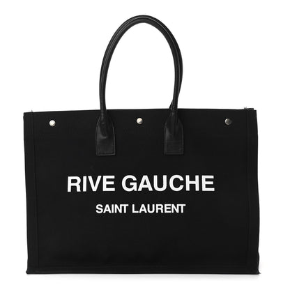 Saint Laurent Linen Calfskin Rive Gauche Tote Black 1 of 12