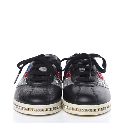 Gucci Calfskin Glitter Crystal Womens Sylvie Web Falacer Sneakers 36.5 Black 2 of 10