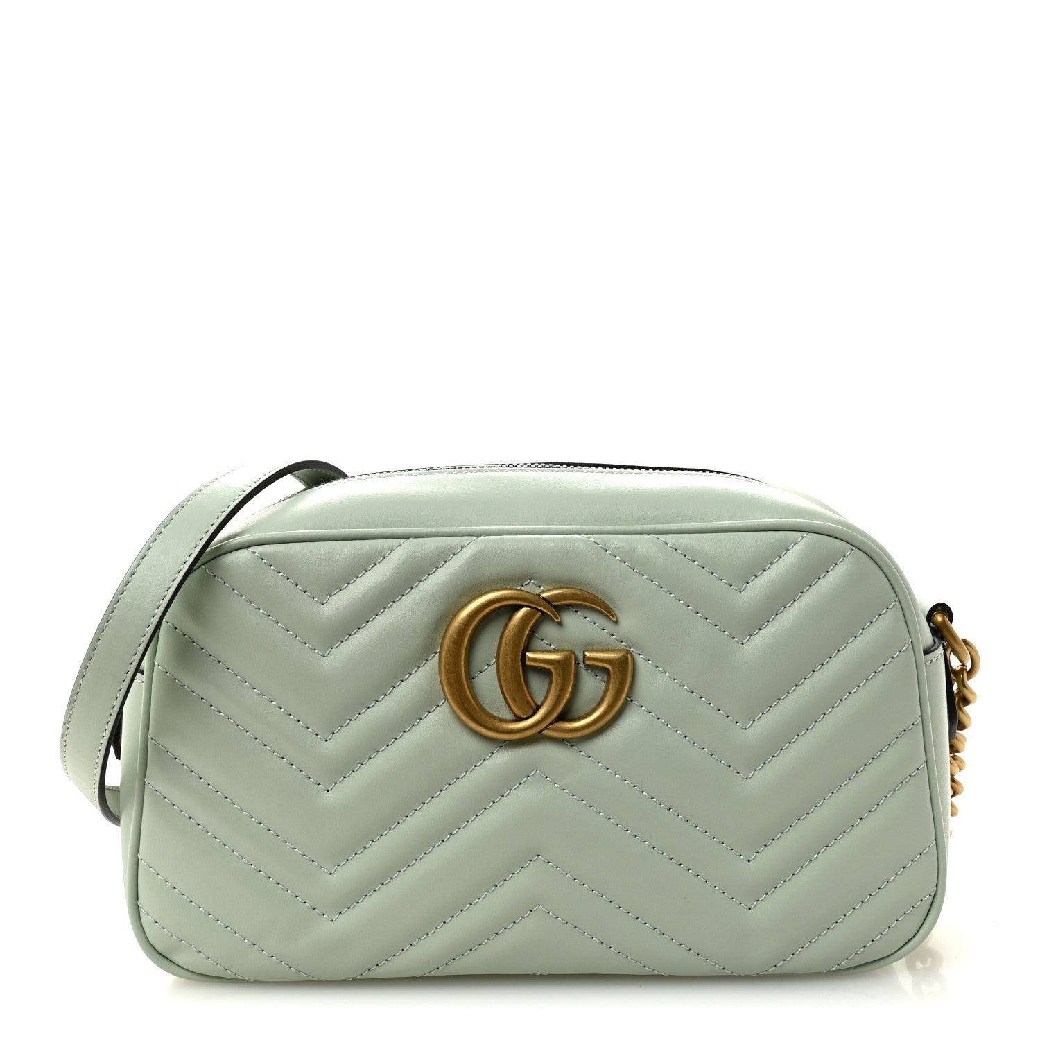 Gucci Calfskin Matelasse Small GG Marmont Chain Shoulder Bag Salvy Green 1 of 10