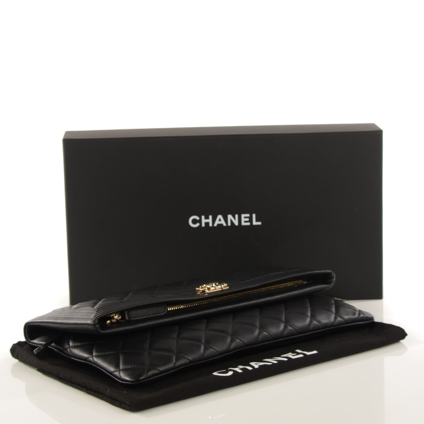 Lambskin Quilted Beauty CC Boy Clutch Black