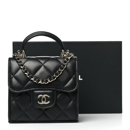 Chanel Lambskin Quilted Top Handle Flap Clutch With Chain Black 10 of 10