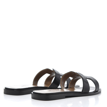 Hermes Lizard Oran Sandals 37.5 Black 4 of 13