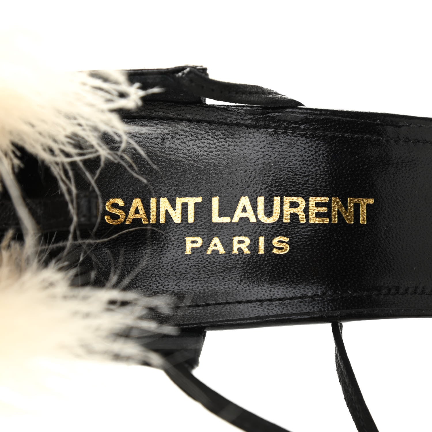 Saint Laurent Feather Embellished Calfskin Talitha Ankle-Wrap Sandals 36 Black White 6 of 12