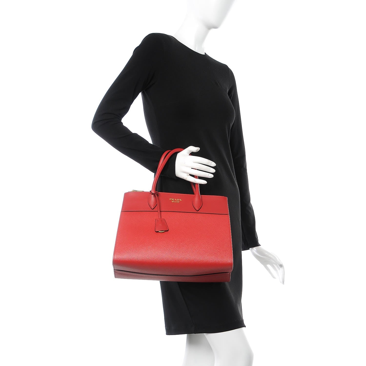 Prada Saffiano City Calf Medium Esplanade Tote Rosso 3 of 9