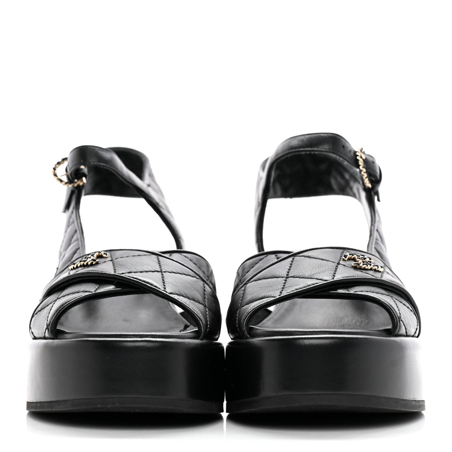 Lambskin Quilted CC Platform Sandals 39 Black