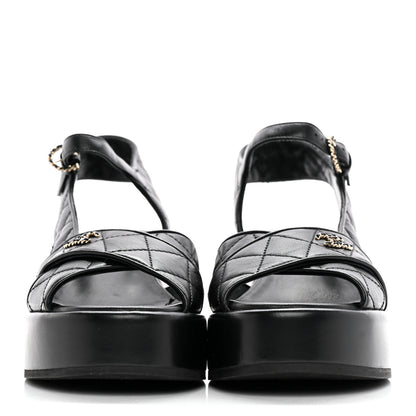 Chanel Lambskin Quilted CC Platform Sandals 39 Black 2 of 12