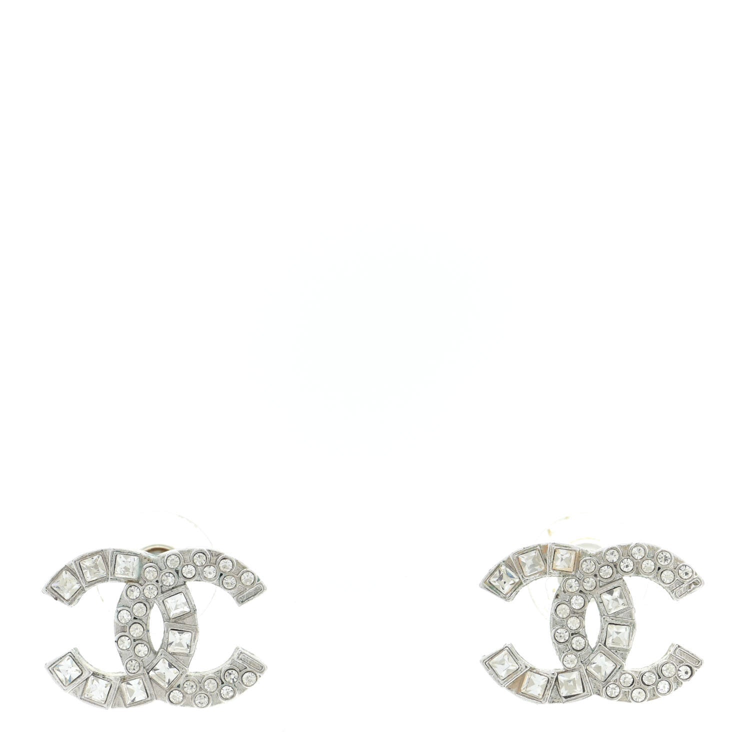 Chanel Baguette Crystal CC Earrings Silver 1 of 9