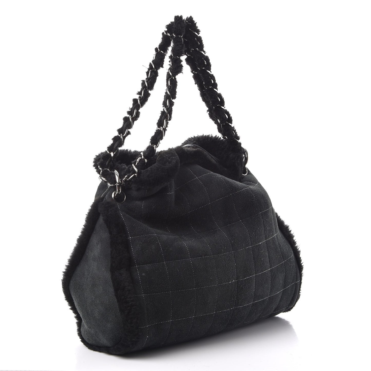 Shearling Suede Stiched CC Tote Black