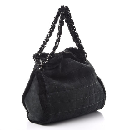Chanel Shearling Suede Stiched CC Tote Black 4 of 11