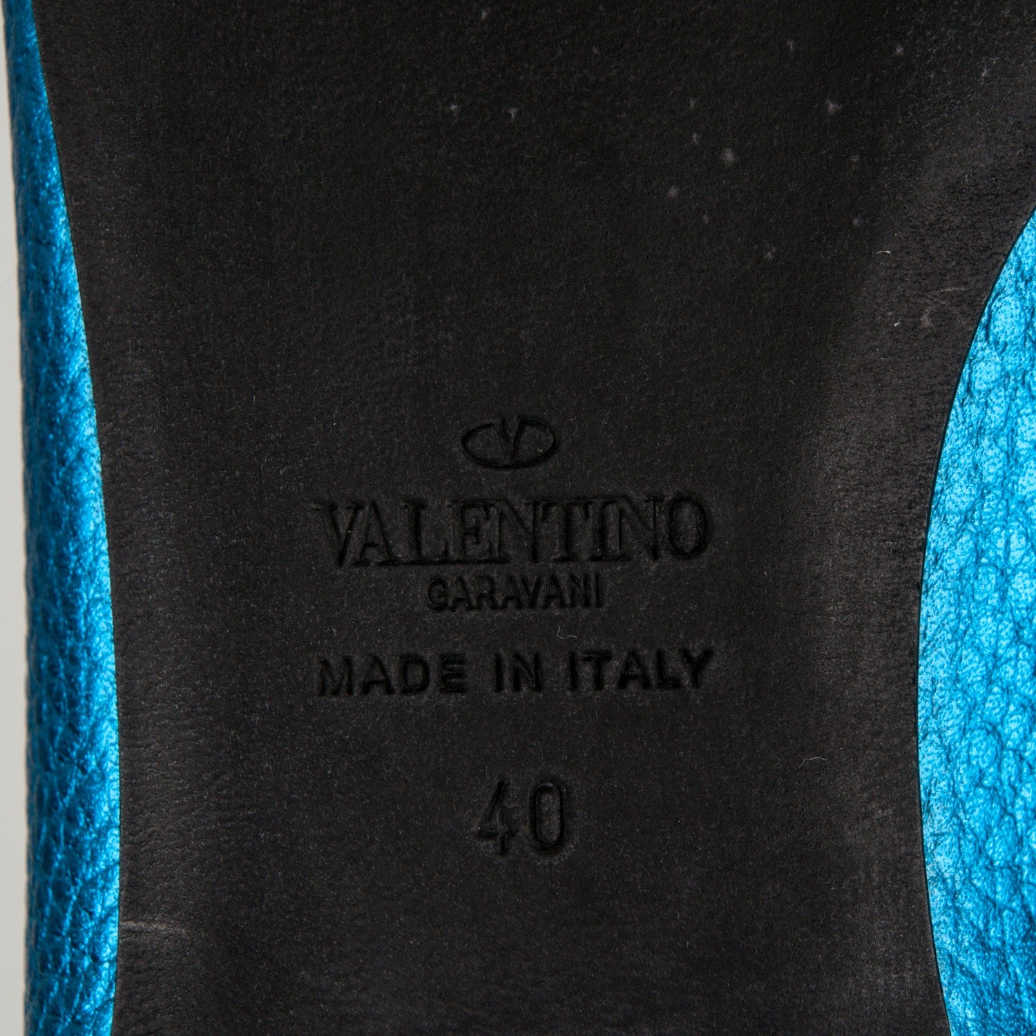 Valentino Garavani Metallic Pebbled Calfskin Rockstud Ballerina Flats 40 Light Blue 6 of 7