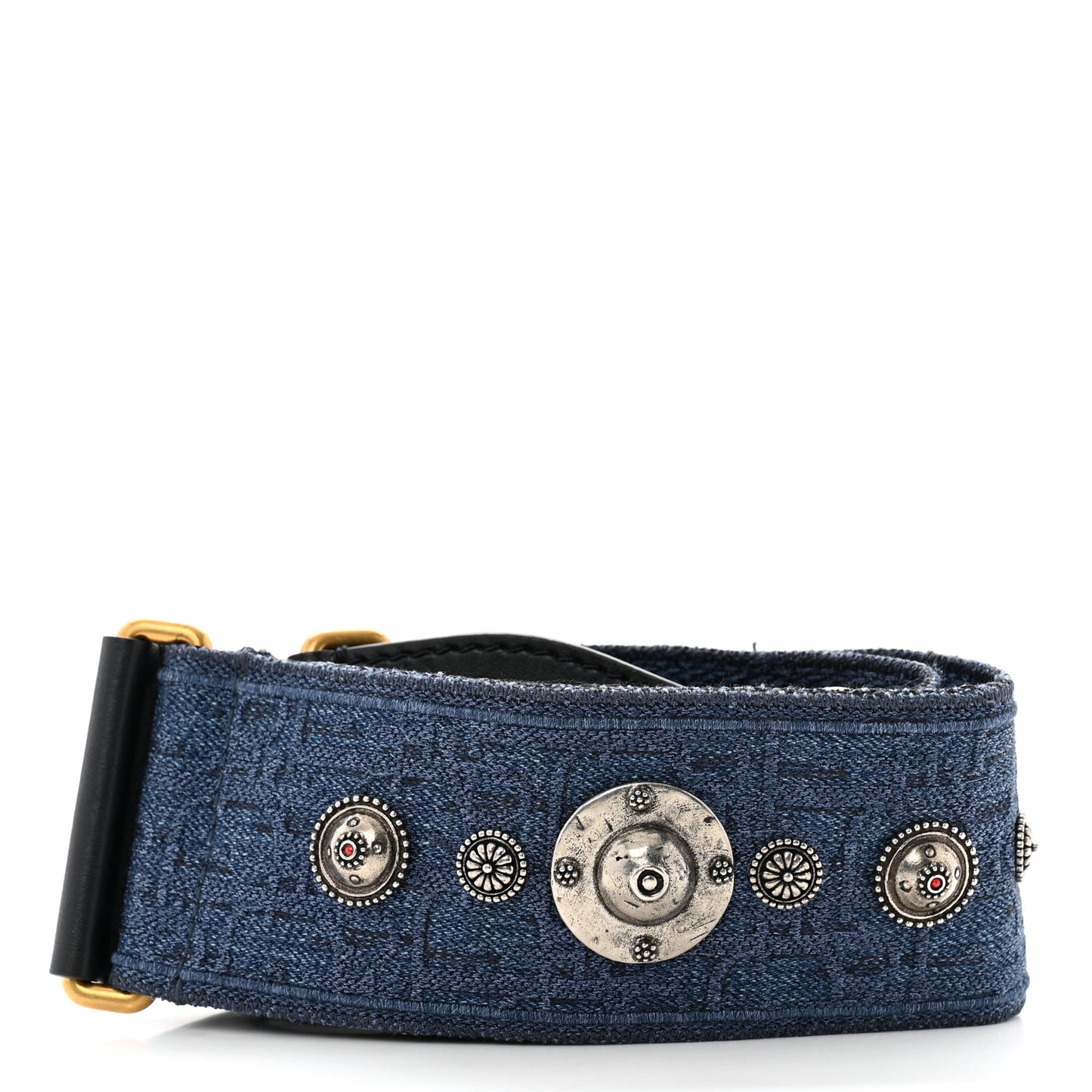 Oblique Denim Studded Shoulder Strap Blue