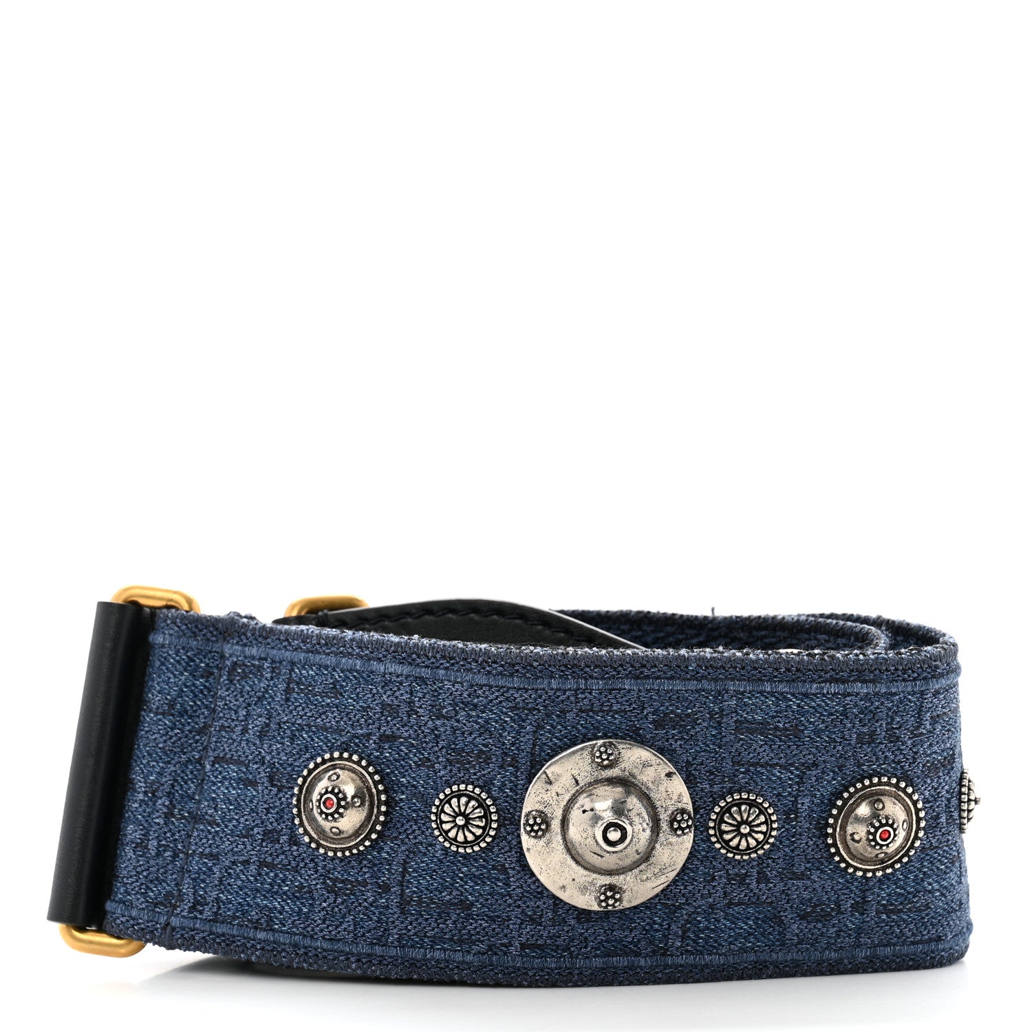 Christian Dior Oblique Denim Studded Shoulder Strap Blue 2 of 7