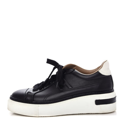 Hermes Calfskin Polo Sneakers 36.5 Black White 1 of 10