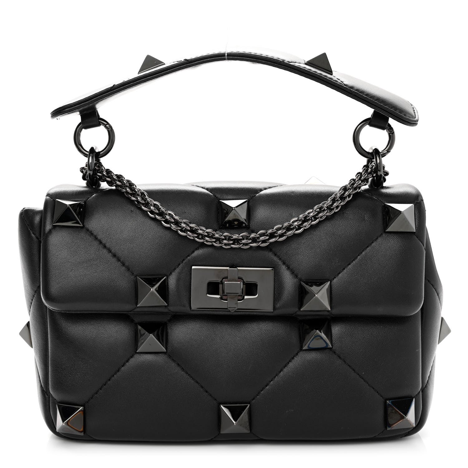 Valentino Garavani Nappa Monochrome Medium Roman Stud Shoulder Bag Black 1 of 19