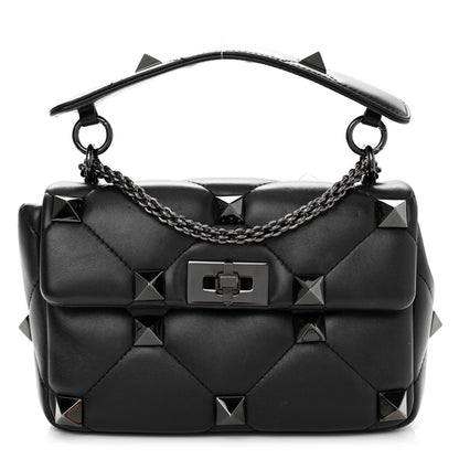 Valentino Garavani Nappa Monochrome Medium Roman Stud Shoulder Bag Black 1 of 19