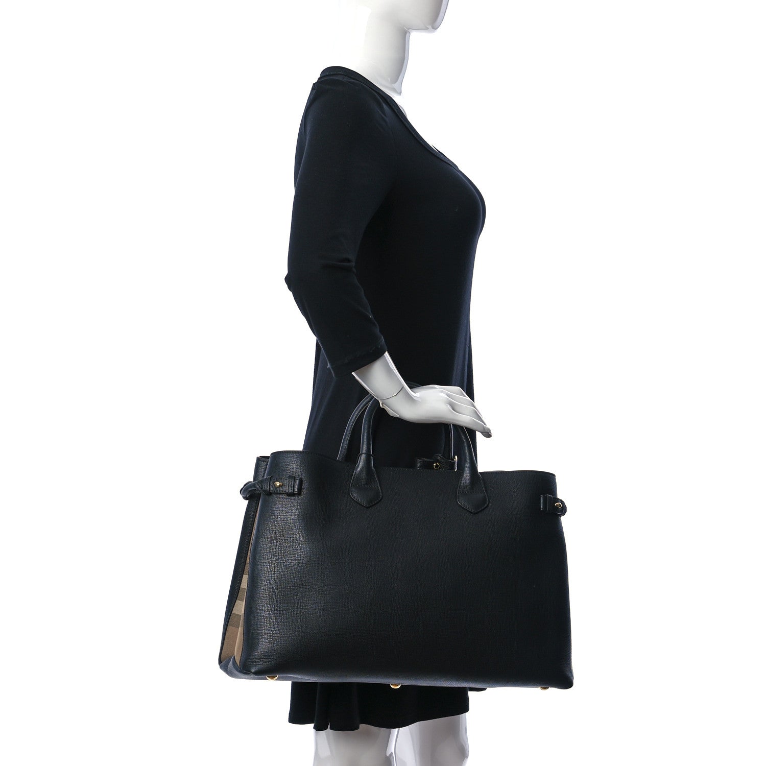 Burberry Grainy Calfskin House Check Large Banner Tote Black 2 of 11