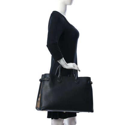 Burberry Grainy Calfskin House Check Large Banner Tote Black 2 of 11