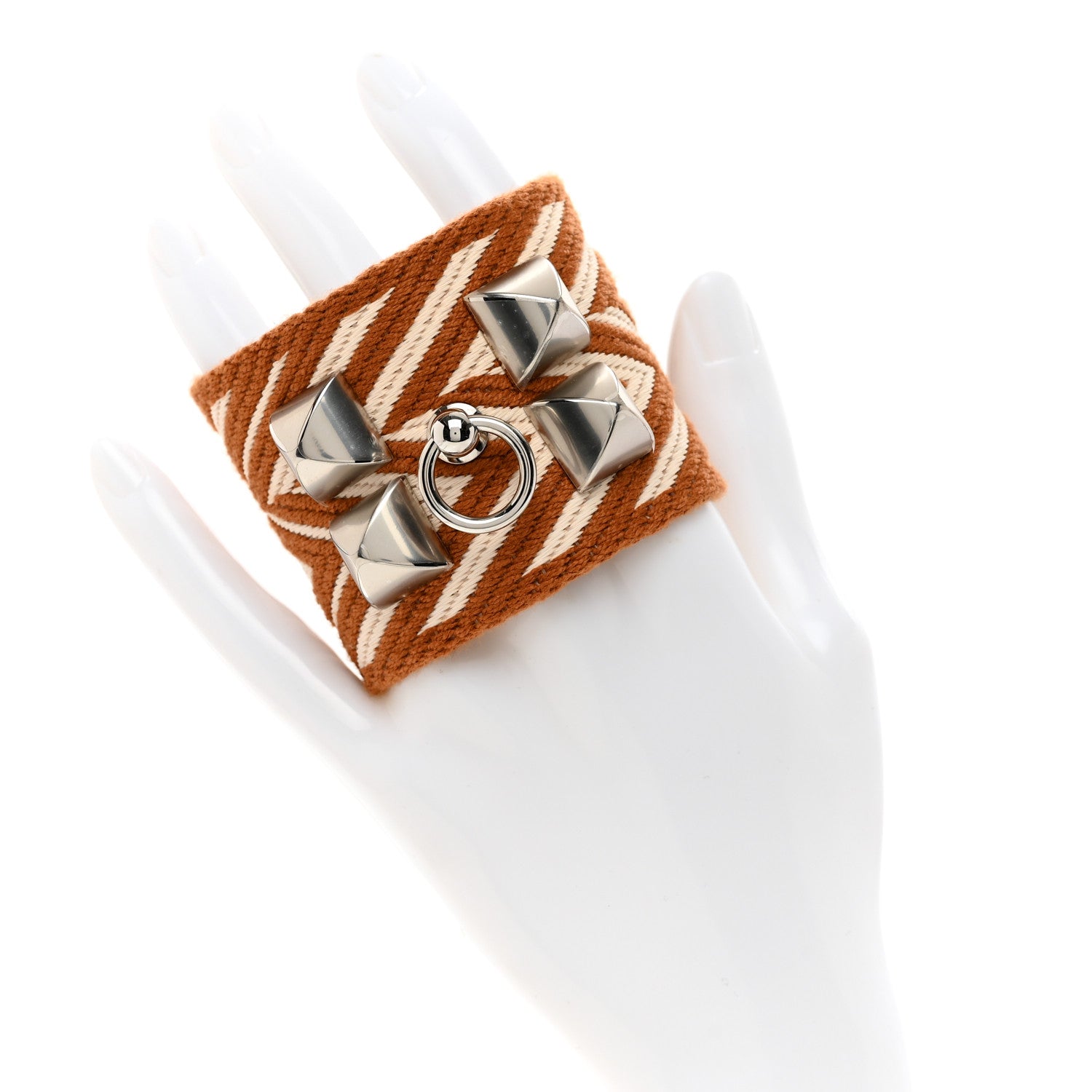 Hermes Toile Swift Sangle ZigZag Collier De Chien CDC Bracelet T2 Gold White 2 of 5