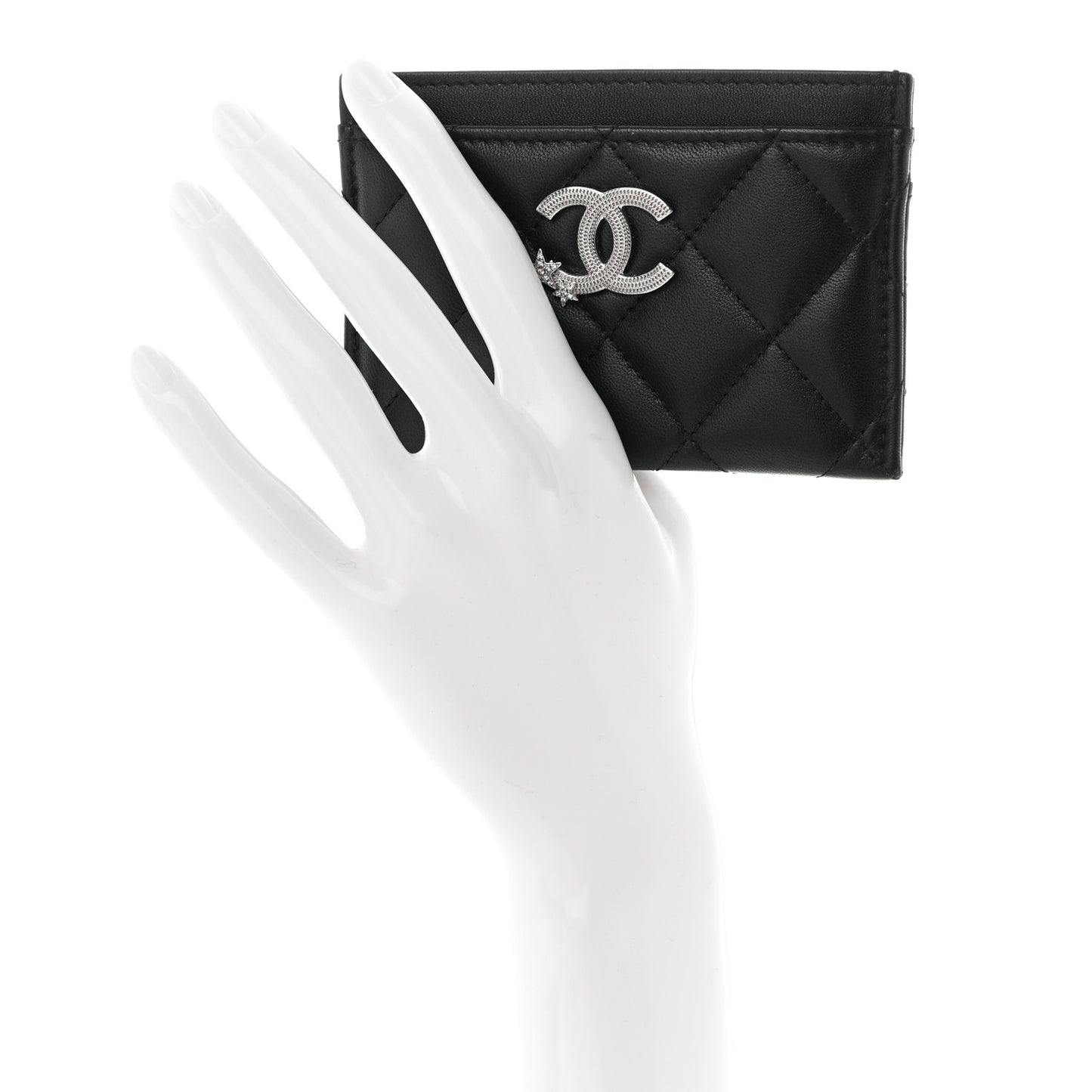 Lambskin Crystal Quilted Studded CC Card Holder Black