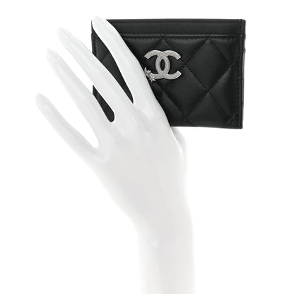 Chanel Lambskin Crystal Quilted Studded CC Card Holder Black 2 of 9