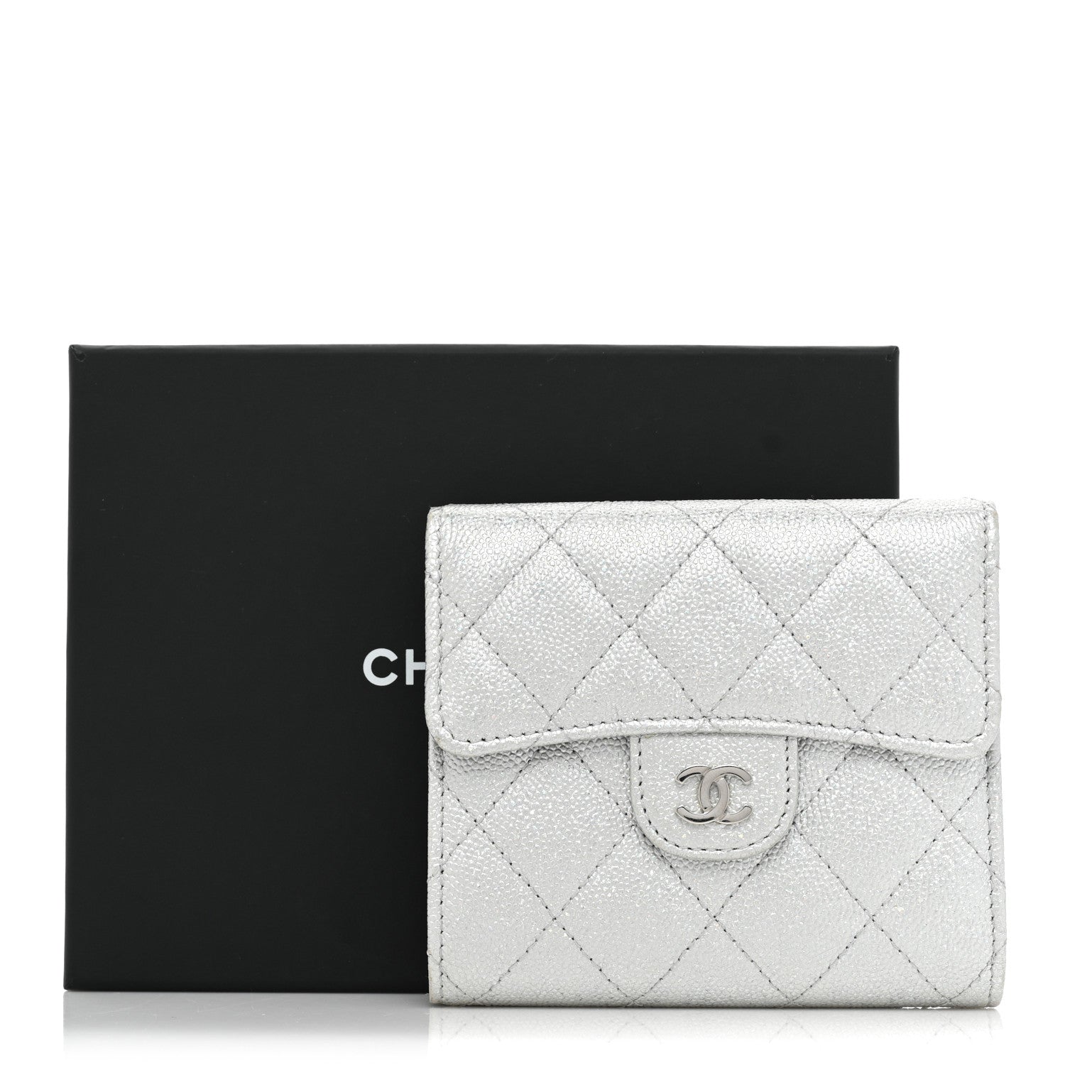 Chanel Metallic Caviar Quilted Compact Flap Wallet Silver 16 of 16