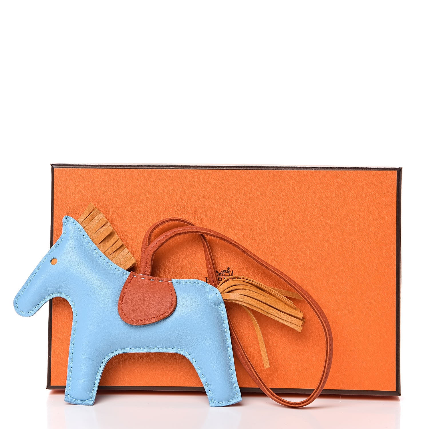 Hermes Milo Lambskin Grigri Rodeo Horse Bag Charm MM Celeste Naturel Bouton D'Or Cornaline 4 of 4