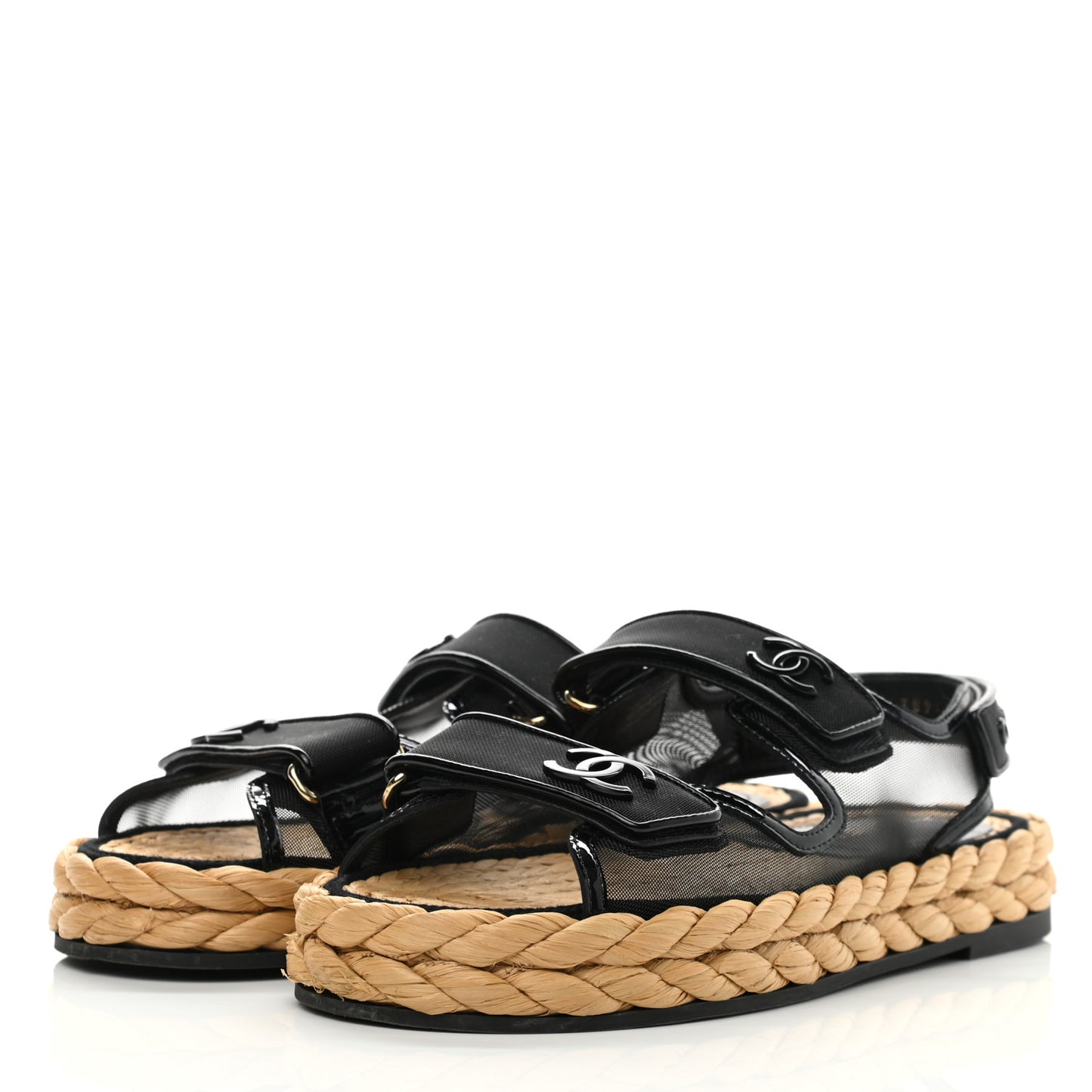 Mesh Patent Calfskin Velcro Dad Sandals 38 Black