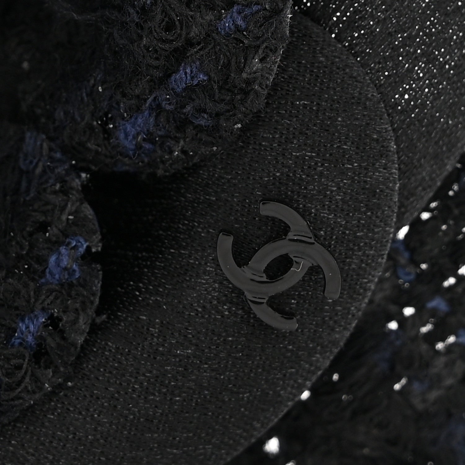 Chanel Tweed Fabric Camellia Pin Brooch Navy Blue Black 3 of 3