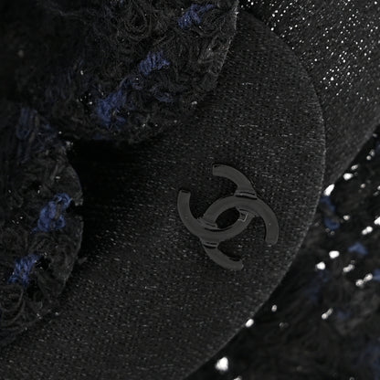Chanel Tweed Fabric Camellia Pin Brooch Navy Blue Black 3 of 3