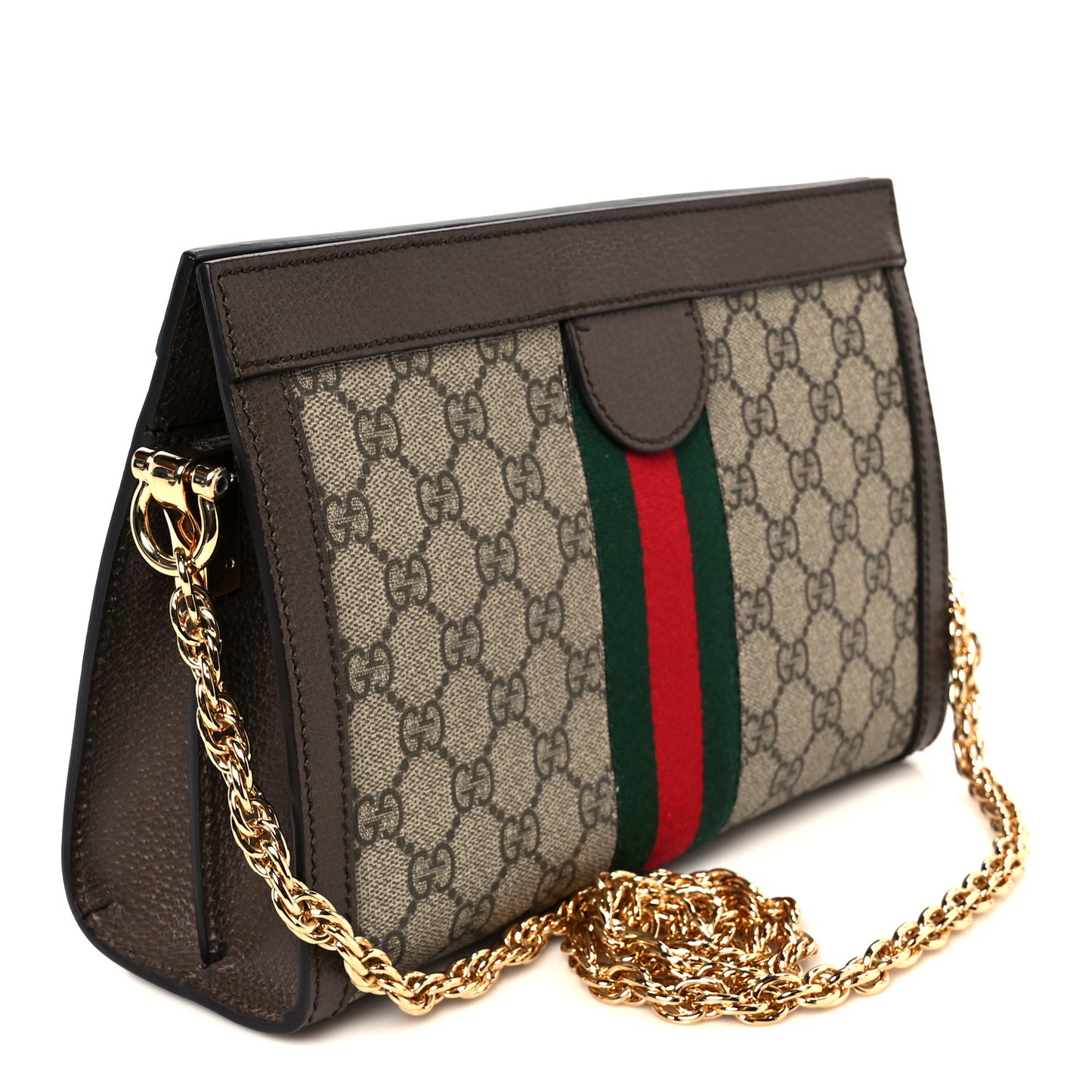 GG Supreme Monogram Web Small Ophidia Chain Shoulder Bag Brown