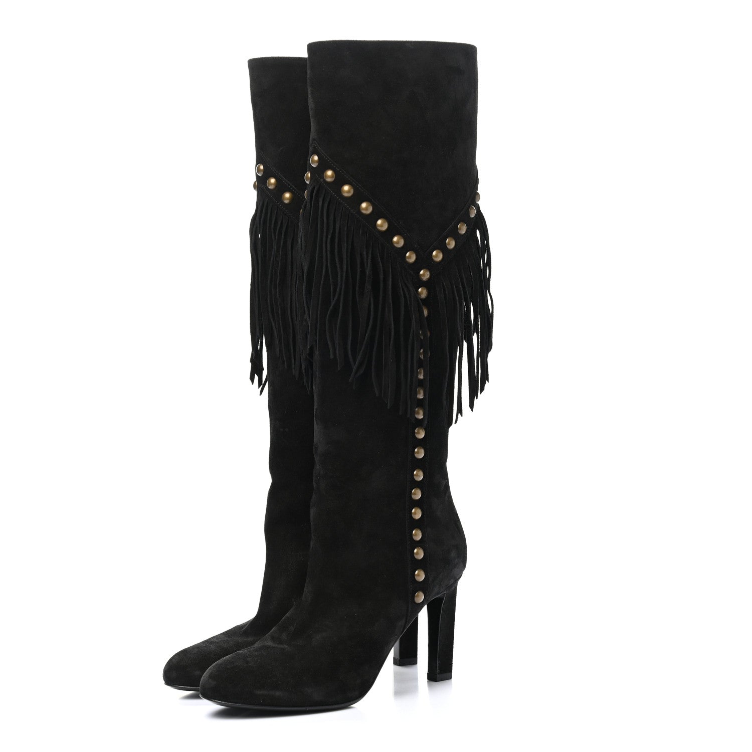 Saint Laurent Suede Fringe Otterproof Light Studded Grace 105 Boots 37 Black 3 of 9