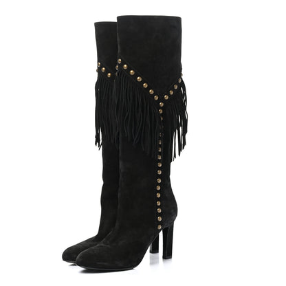 Saint Laurent Suede Fringe Otterproof Light Studded Grace 105 Boots 37 Black 3 of 9