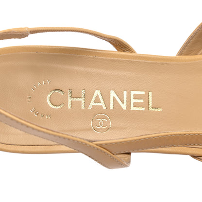 Chanel Goatskin Grosgrain Cap Toe CC Slingback Sandals 38.5 Beige Black 7 of 11
