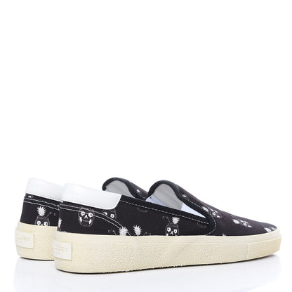 Saint Laurent Canvas Solaris Pinaskullada Skate Slip On Sneakers 38 Black White 4 of 10